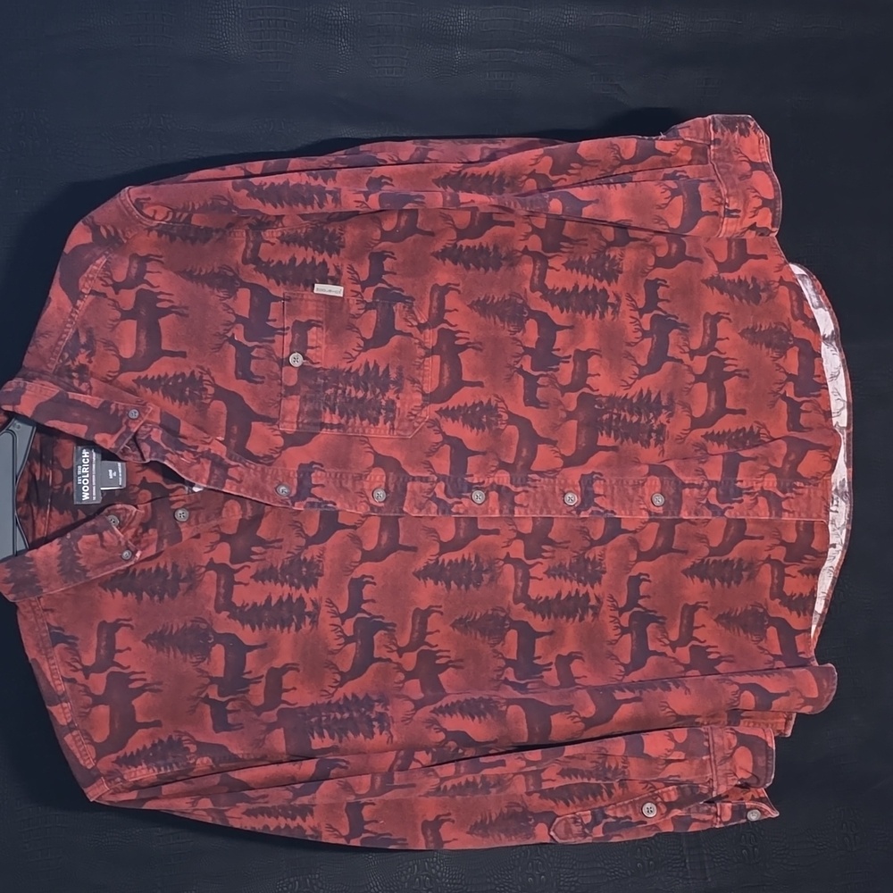 Woolrich Men's Red and Black Flannel Moose Print Shirt XL (1XL)